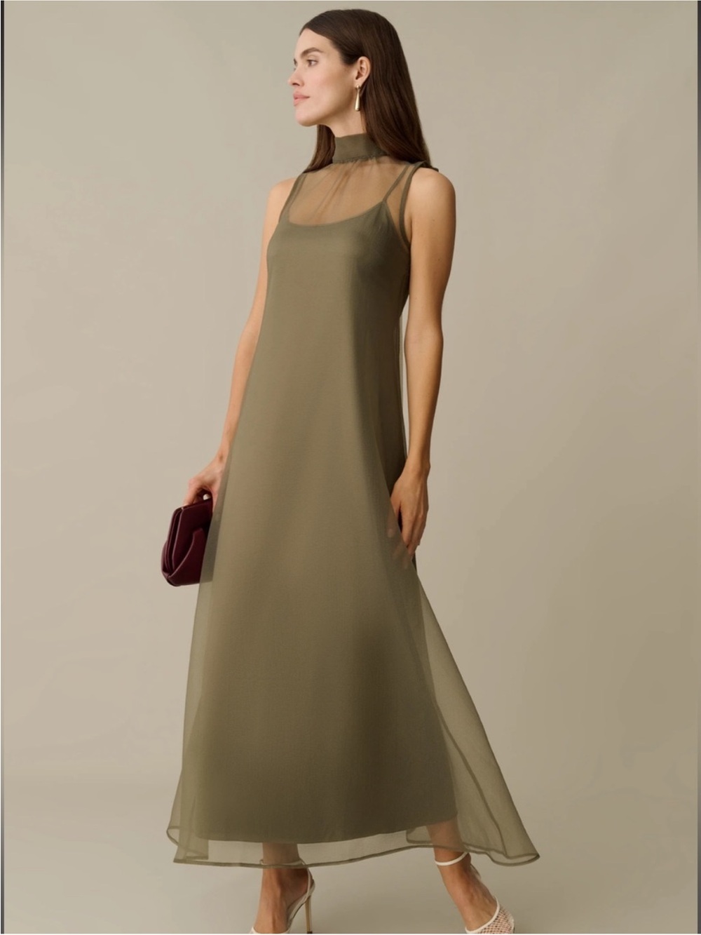 NWT CAARA Alette Organza Elegant Moss Grey Olive Few Moda Dress M - Picture 4 of 9